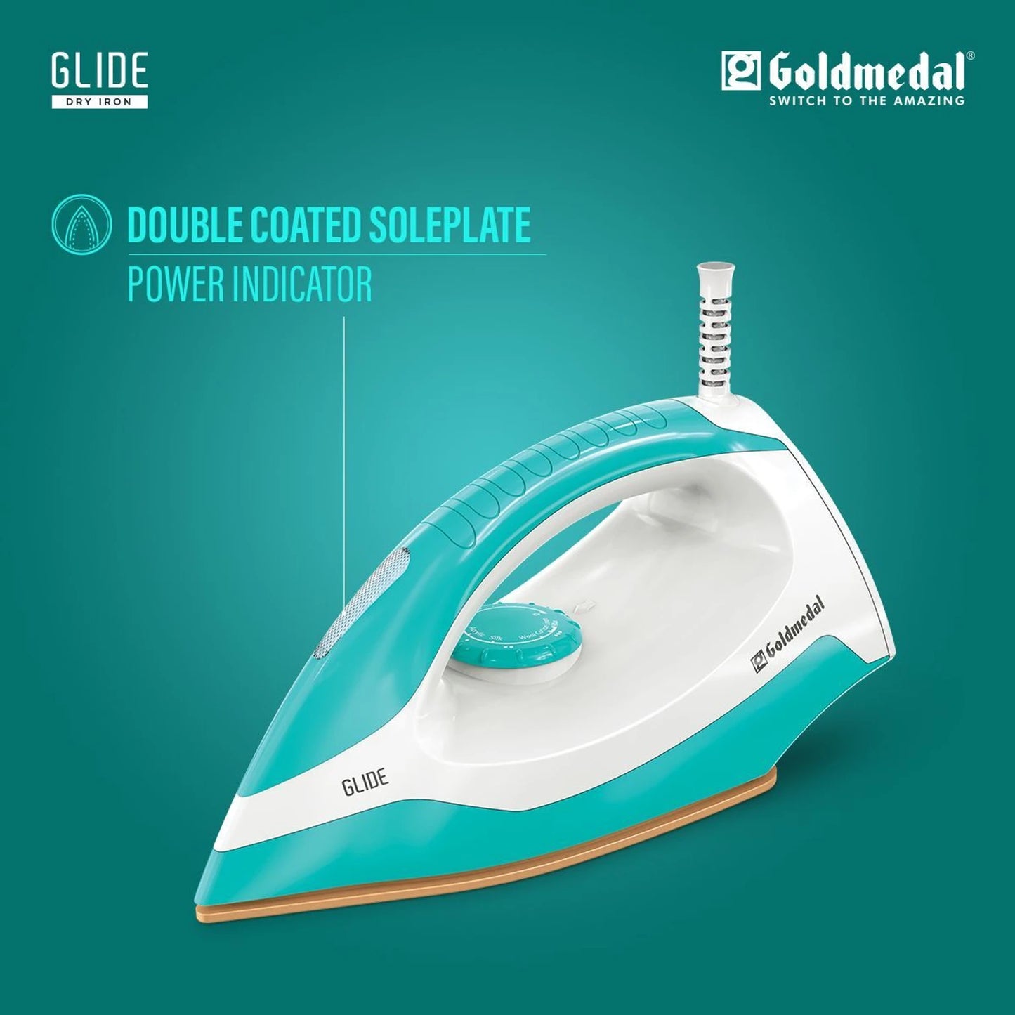 Goldmedal Glide 1100W Dry Iron 2.5 Years Warranty | Light Weight (Turquoise Blue)