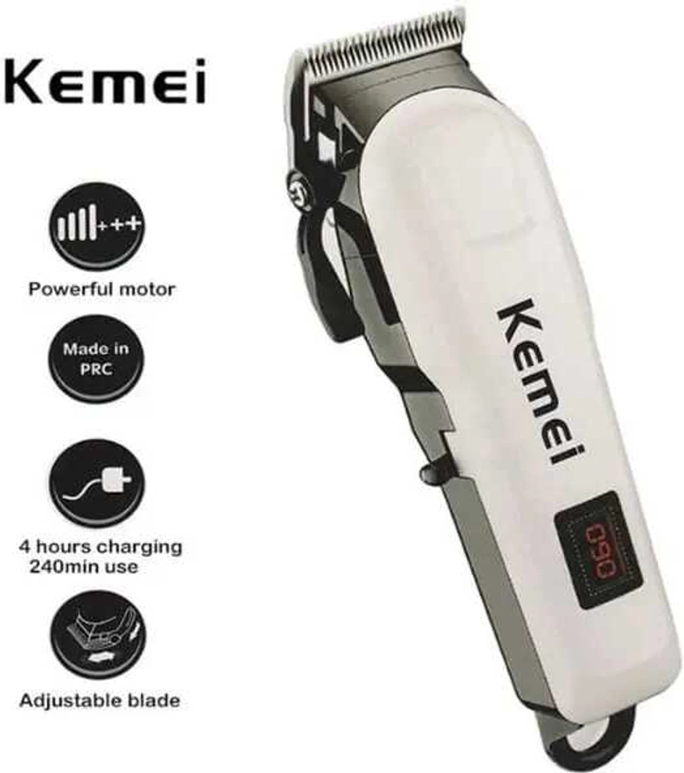 Hair Trimmer Kemei Electric Hair Clipper Fully Waterproof Trimmer 120 min  Runtime 1 Length Settings (White)