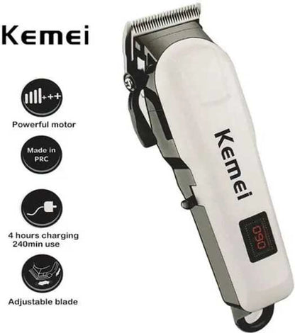 Hair Trimmer Kemei Electric Hair Clipper Fully Waterproof Trimmer 120 min  Runtime 1 Length Settings (White)