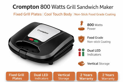 Bingeserve 800 Watts Grill Sandwich Maker | Cool Touch Body | Non-Stick | 2 Years Warranty