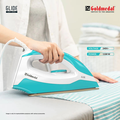 Goldmedal Glide 1100W Dry Iron 2.5 Years Warranty | Light Weight (Turquoise Blue)