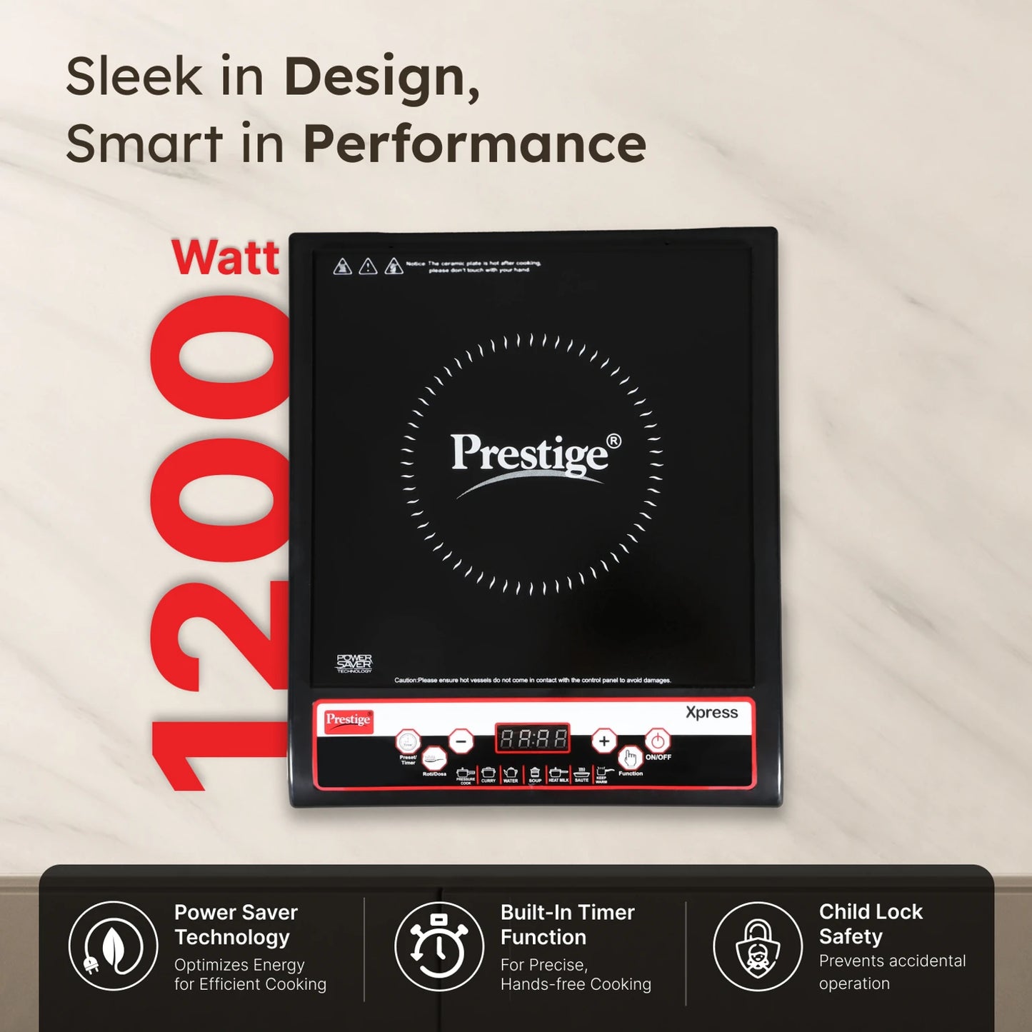 Prestige 1200 W Induction Cooktop Push Button (Black, Xpress 1200 W)